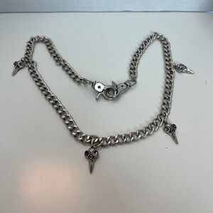 Stainless Steel Raven Bird Skull Charm Necklace Gothic Punk Wallet Chain